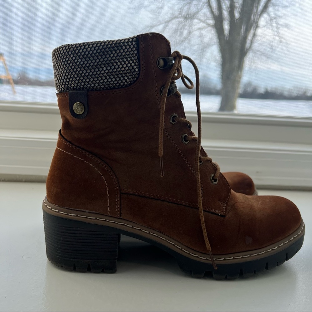 Cushionare Brown Lace Up Combat Winter Boots Chunky Heel